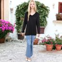 Black Large V-Neck Long Sleeve Oversized Tee