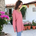 Pink Large V-Neck Long Sleeve Oversized Tee