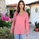 Pink Large V-Neck Long Sleeve Oversized Tee