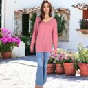 Pink Large V-Neck Long Sleeve Oversized Tee