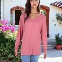 Pink Large V-Neck Long Sleeve Oversized Tee