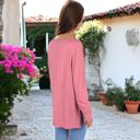 Pink Large V-Neck Long Sleeve Oversized Tee