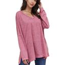 Pink Medium V-Neck Long Sleeve Oversized Tee