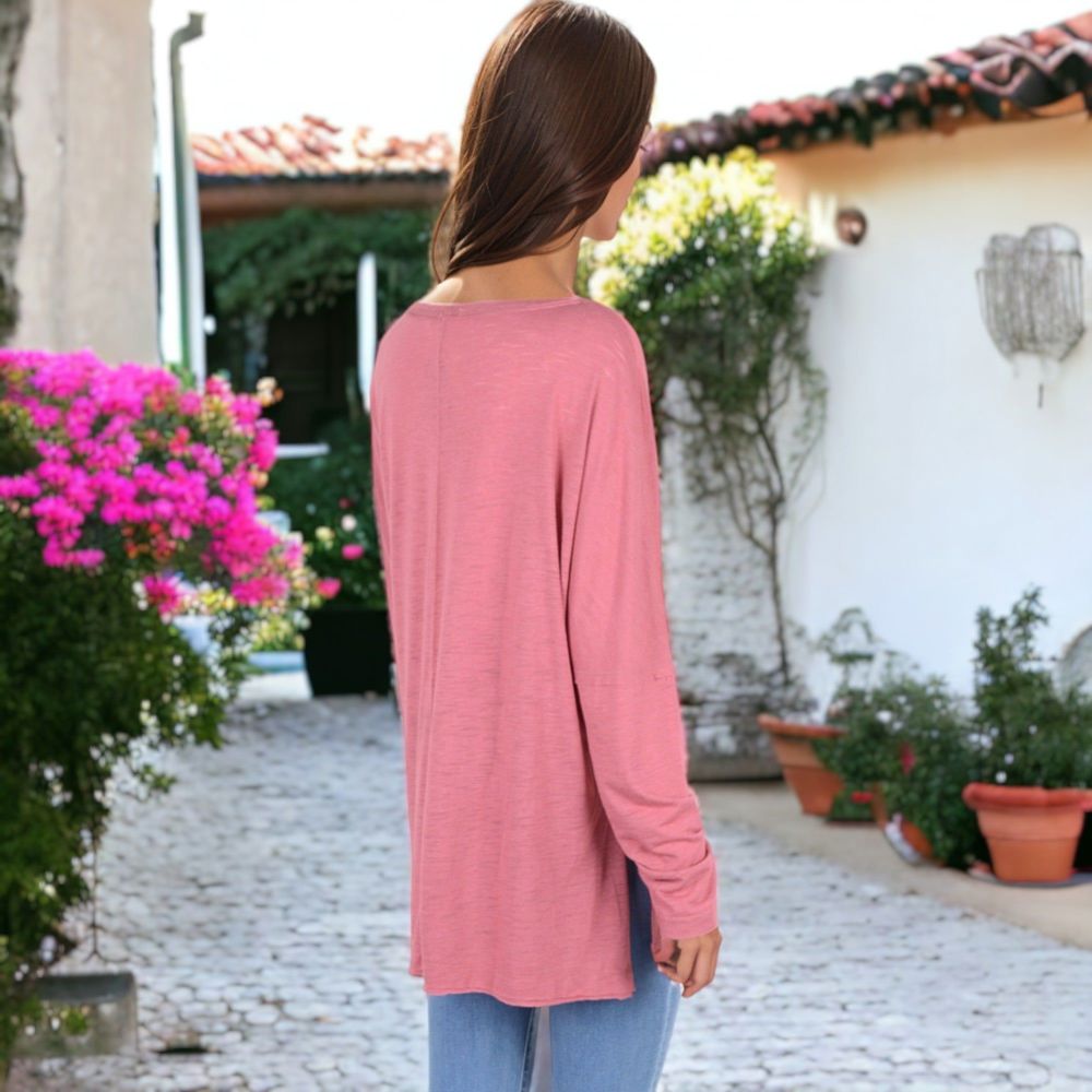 V-Neck Long Sleeve Oversized Tee