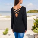 Black XXL Long Sleeve Top with Front Zip Detail and Curved Hem