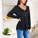 Black Large Long Sleeve Top with Front Zip Detail and Curved Hem