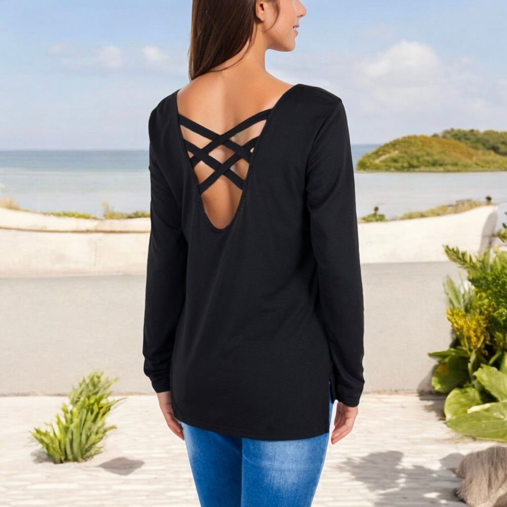 Long Sleeve Top with Front Zip Detail and Curved Hem