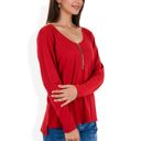 Red XXL Long Sleeve Top with Front Zip Detail and Curved Hem