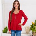 Red XXL Long Sleeve Top with Front Zip Detail and Curved Hem