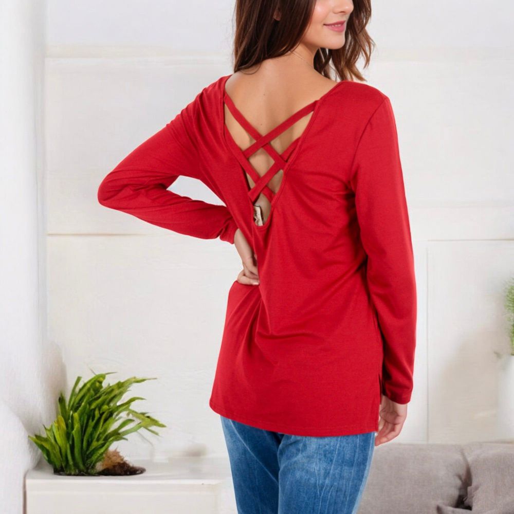 Long Sleeve Top with Front Zip Detail and Curved Hem