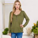 Green XXL Long Sleeve Top with Front Zip Detail and Curved Hem