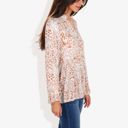 Beige Medium Long Sleeve Button Down Blouse with Animal Print and Ruffle Trim V-Neck Casual Top