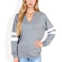 Gray XXL Long Sleeve V-Neck Pullover with Contrast Sleeve Stripes