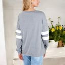 Gray XXL Long Sleeve V-Neck Pullover with Contrast Sleeve Stripes