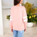 Pink XXL Long Sleeve V-Neck Pullover with Contrast Sleeve Stripes