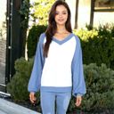  Springtime Waffle Long Sleeve Contrast Pullover