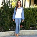 Blue XXL Springtime Waffle Long Sleeve Contrast Pullover