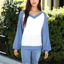 Blue XXL Springtime Waffle Long Sleeve Contrast Pullover