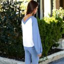 Blue XXL Springtime Waffle Long Sleeve Contrast Pullover