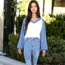 Blue XXL Springtime Waffle Long Sleeve Contrast Pullover