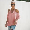  Cold Shoulder Blouse with Strappy V-Neckline and Short Sleeves