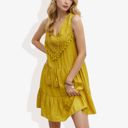 Yellow Large Sleeveless Crochet Lace Boho Dress with Tassel Detail and Tiered Skirt