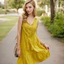 Yellow Large Sleeveless Crochet Lace Boho Dress with Tassel Detail and Tiered Skirt