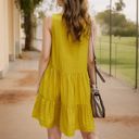 Yellow Large Sleeveless Crochet Lace Boho Dress with Tassel Detail and Tiered Skirt