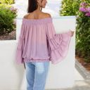 Pink XXL Off-Shoulder Bell Sleeve Top with Textured Dobby Pattern and Smocked Neckline