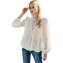  V-Neck Lace Drop Long Sleeve Bishop Blouse