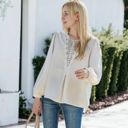  V-Neck Lace Drop Long Sleeve Bishop Blouse