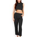  Two-Piece Sleeveless Crop Top and Elastic Waist Tapered Pants Set with Pockets