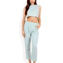 Green Large Two-Piece Sleeveless Crop Top and Elastic Waist Tapered Pants Set with Pockets