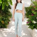 Green Medium Two-Piece Sleeveless Crop Top and Elastic Waist Tapered Pants Set with Pockets