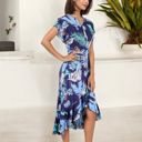  Tropical Print High-Low Wrap Dress with Flutter Sleeves