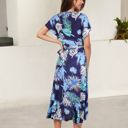  Tropical Print High-Low Wrap Dress with Flutter Sleeves