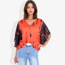  Button-Front Tie-Dye Duster Sleeve Blouse