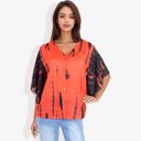  Button-Front Tie-Dye Duster Sleeve Blouse