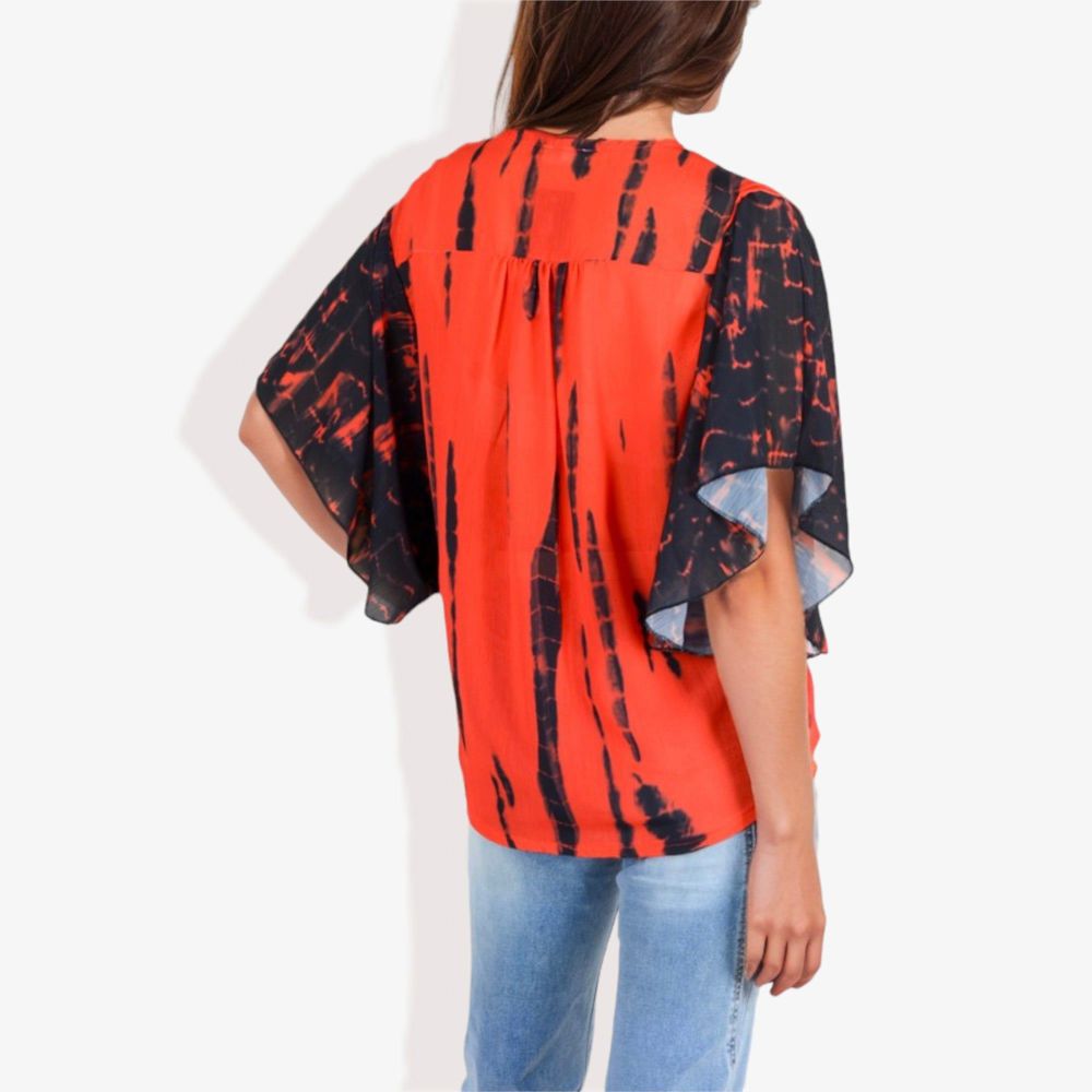 Button-Front Tie-Dye Duster Sleeve Blouse