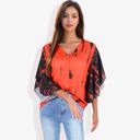  Button-Front Tie-Dye Duster Sleeve Blouse