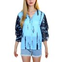 Blue Large Button-Front Tie-Dye Duster Sleeve Blouse