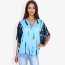 Blue Large Button-Front Tie-Dye Duster Sleeve Blouse