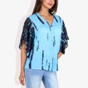 Blue Large Button-Front Tie-Dye Duster Sleeve Blouse