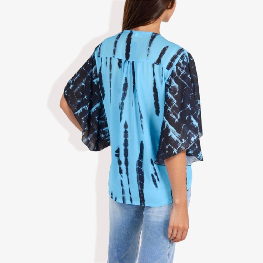 Button-Front Tie-Dye Duster Sleeve Blouse