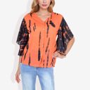 Orange Large Button-Front Tie-Dye Duster Sleeve Blouse