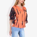 Orange Large Button-Front Tie-Dye Duster Sleeve Blouse