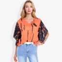 Orange Large Button-Front Tie-Dye Duster Sleeve Blouse