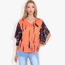 Orange Large Button-Front Tie-Dye Duster Sleeve Blouse