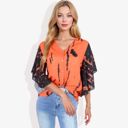 Orange Large Button-Front Tie-Dye Duster Sleeve Blouse