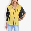 Yellow Large Button-Front Tie-Dye Duster Sleeve Blouse